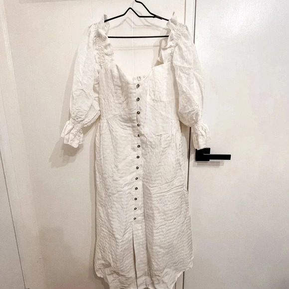 Cult Gaia Simona white linen off shoulder midi Dress size Large - Picture 3 of 16